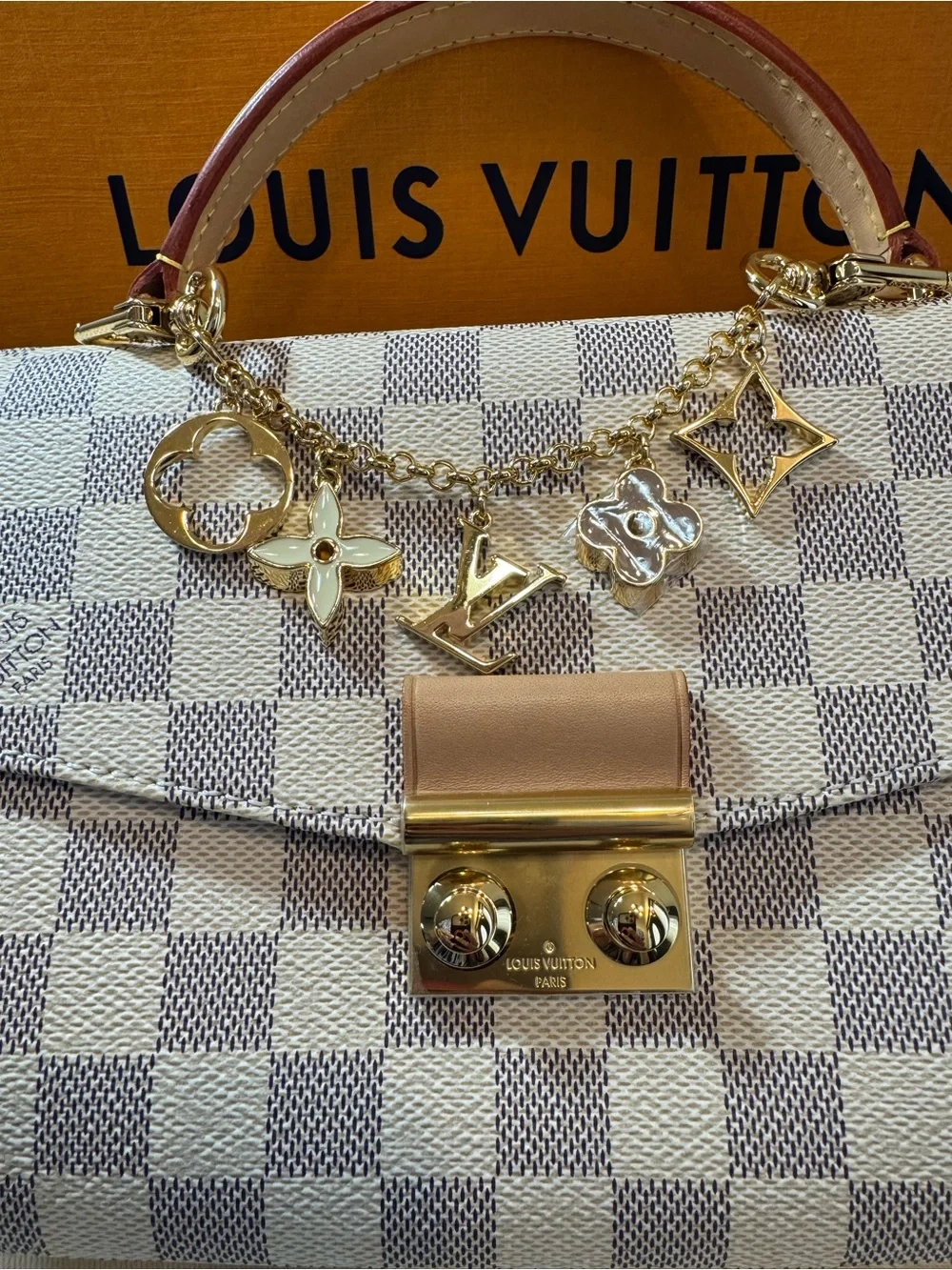 Louis Vuitton Damier Azur Canvas Top Handle Satchel with Gold Hardware
